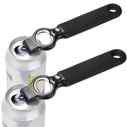 DUNLAGUE 2-Pack Soda Can Opener and Beer Bottle Opener Bartender with Good Grip Silicone Handle, Pop Top Can Tab Opener for Long Nails, Bottle Opener for Arthritic Hand and Seniors, Black