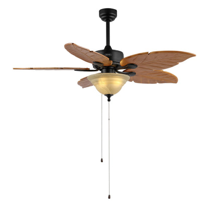 JONATHAN Y 52" Light Brown Coastal Bohemian Palm Leaf LED Ceiling Fan, 3-Light Rustic Wood Blades with Pull Chain for Living Room, Frosted Glass Shade, LED Bulbs Included (JYL9720C)