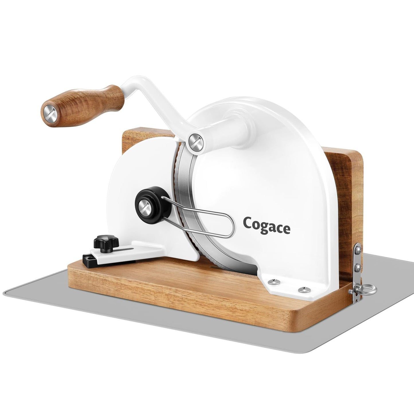 Foldable Manual Bread Slicer with German RSG Blade, Homemade & Sourdough Bread, Adjustable Thickness & Scale, Hand Crank Cutter, Durable Aluminum Alloy Body & Acacia Wood Base