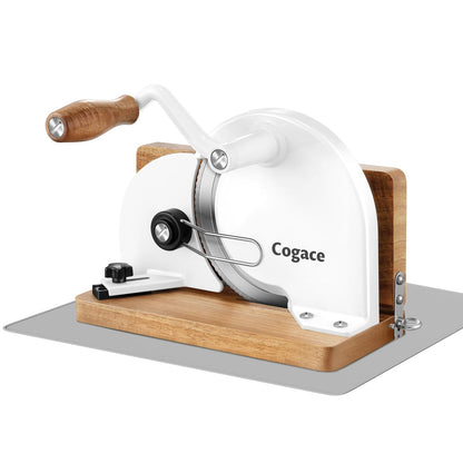 Foldable Manual Bread Slicer with German RSG Blade, Homemade & Sourdough Bread, Adjustable Thickness & Scale, Hand Crank Cutter, Durable Aluminum Alloy Body & Acacia Wood Base