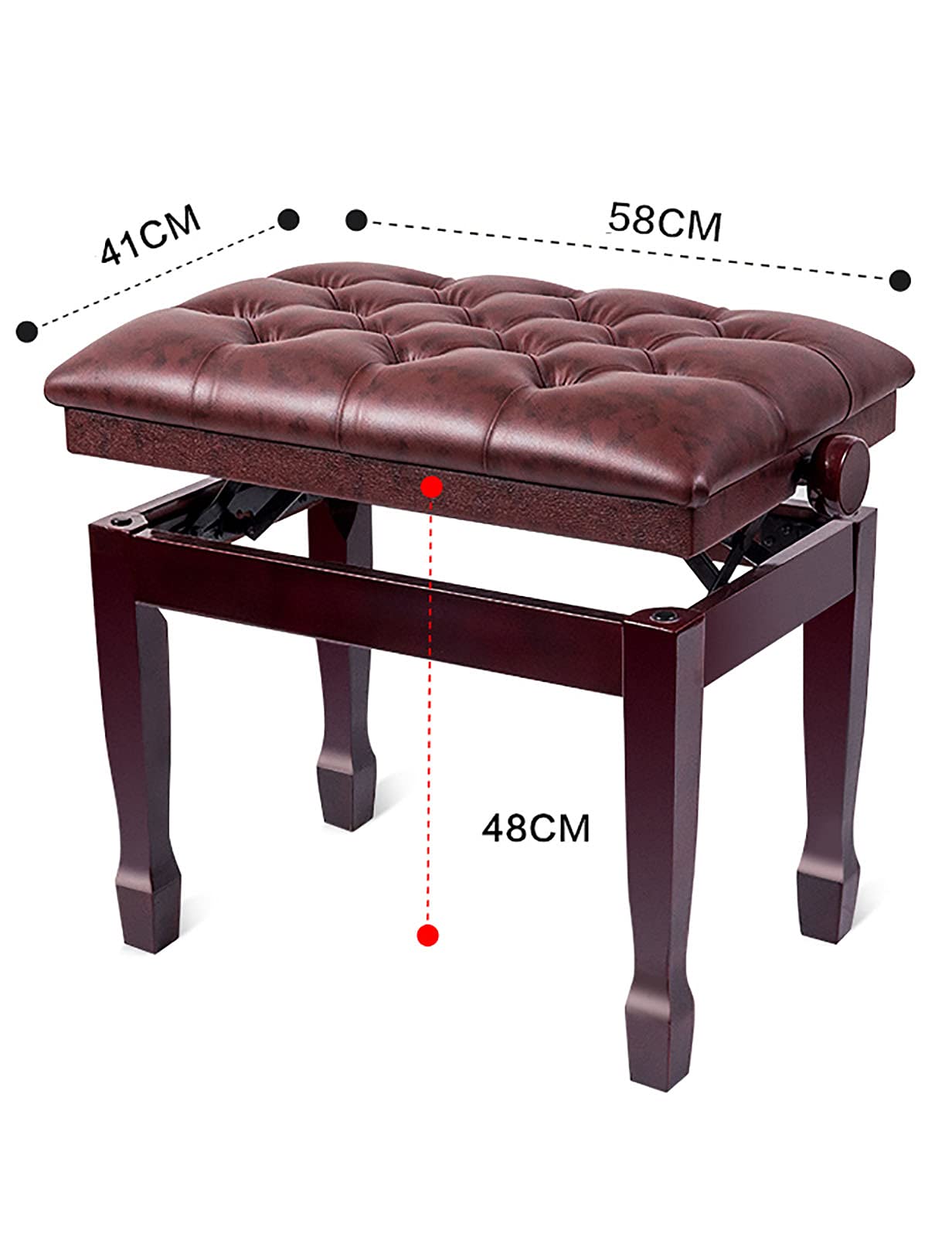 GAZOGJ Piano Stool,Dressing Table StoolGenuine Leather Keyboard Bench Piano Stool,Height Adjustable Piano Bench with Storage Compartment,58 x 41 x 48-58CM,Mahogany