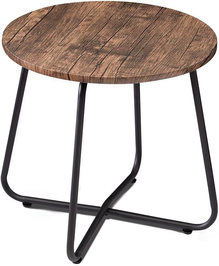 17.7 inch VECELO Small Round Outdoor Side Table,Patio End Table,Waterproof Wood Table with Weather Resistant Steel