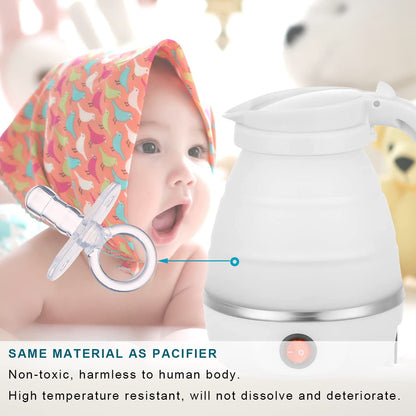 Foldable Electric Kettle, Upgraded Food Grade Silicone,600W 600ML Flash Heat Small Portable Travel Electric Kettle,110V US Plug (Matte Finish White)