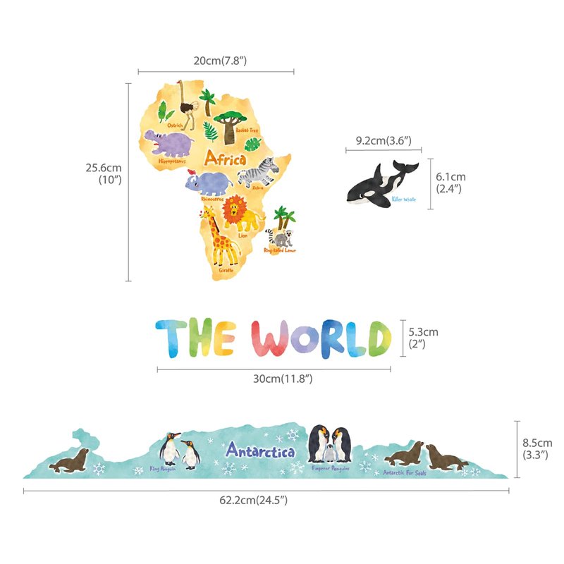 DECOWALL SG2-1615S Animal World Map Kids Wall Decals Wall Stickers Peel and Stick Removable Wall Stickers for Kids Nursery Bedroom Living Room (Large)