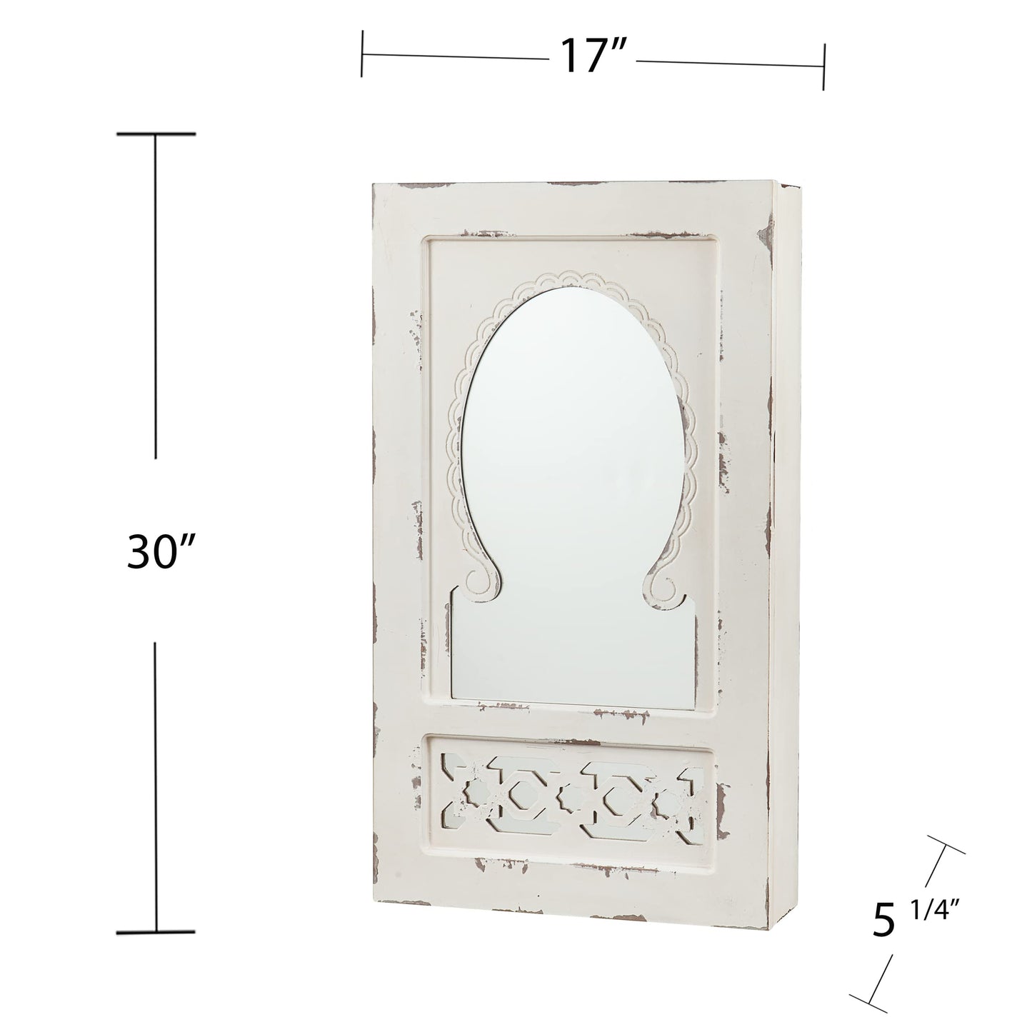 SEI Furniture - Gilmore Shabby Chic Wall Mount Jewelry Mirror - Transitional Design, White Iron and Wood - Fully Assembled - Ideal for Bedroom, Living Room (JS5532)