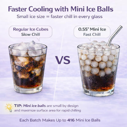 0.55in Mini Ice Cube Trays - Plastic Tiny Pebble Ice for Iced Coffee & Cocktails - Fast Chill, Easy Twist Release - Stackable with Lid, Storage Bin, Tongs, 2 Straws (4 pack, Blue)