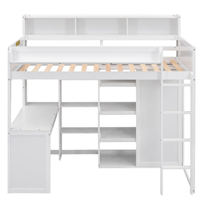 Ball & Cast Twin Size Loft Bed with Big Storage Under-Bed Desk & Staircase,Wooden Bedframe W/Integrated Wardrobe,Drawers & Shelves,Space-Saving,Modern Furniture for Boy Girl Teens Small Bedroom,Gray