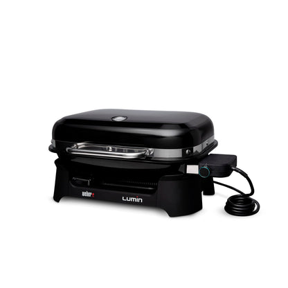 Weber Lumin Portable Electric Grill, Black – High‑Heat Outdoor BBQ Reaching 600°F for Searing, Smoking, Steaming & Warming – Ideal for Samll Spaces & Travel