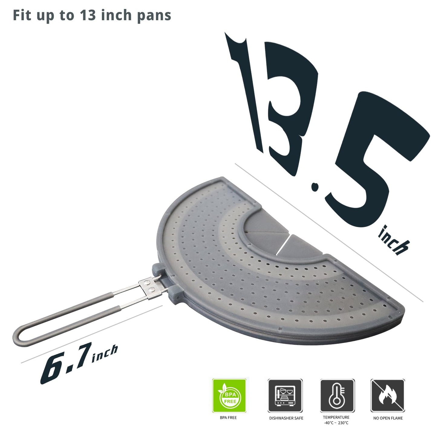 Foldable Splatter Screen with Handle For 10,11,12 and 13 Inch Frying Pan - Dual Folding Oil Guard,BPA-Free Silicone,Heat-Resistant Grip,Space Saving Fry Pan Cover for Mess-Free Cooking,Dishwasher Safe