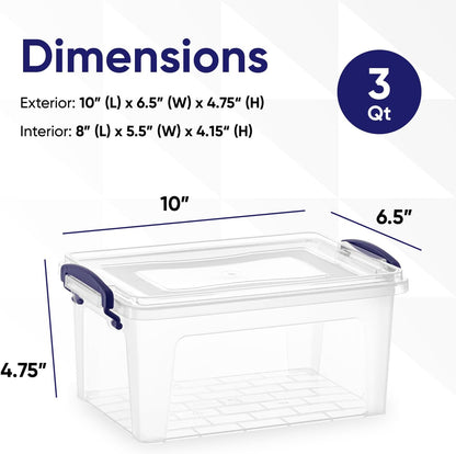 Superio Clear Storage Bins with Lids, Stackable Box with Latches and Handles, Extra Small, 2 Pack