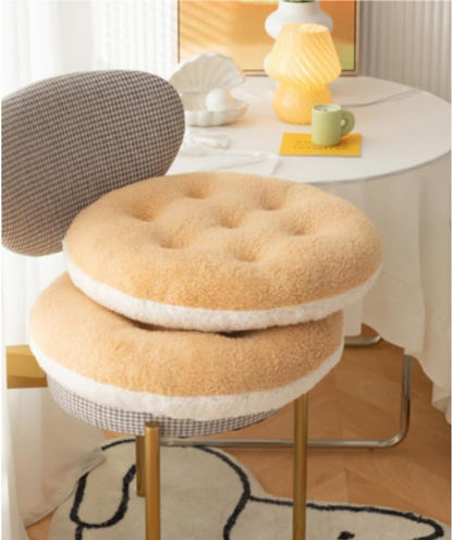 Super Soft Plush Washable Seat Cushion, Camel White Double Contrast Round Lamb Fleece for Kids Desk Chair 16 Inch