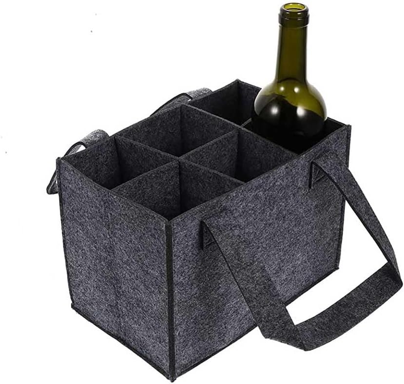 Teensery 6 Bottle Wine Carrier Bag - Felt Wine Bottle Tote for Wedding, Birthday, Travel, Dark Grey