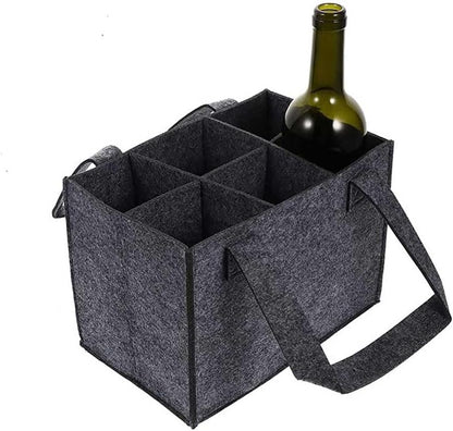 Teensery 6 Bottle Wine Carrier Bag - Felt Wine Bottle Tote for Wedding, Birthday, Travel, Dark Grey