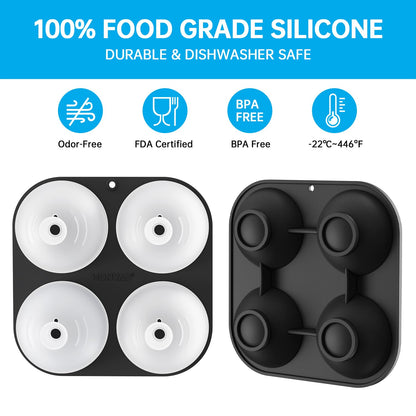 HONYAO Silicone Whiskey Ice Ball Mold - 2.4 Inch Large Ice Cube Trays Molds Silicone with Lids - Ice Sphere Maker for Cocktails, Bourbon, Rum - 2 x 4 Iceballs