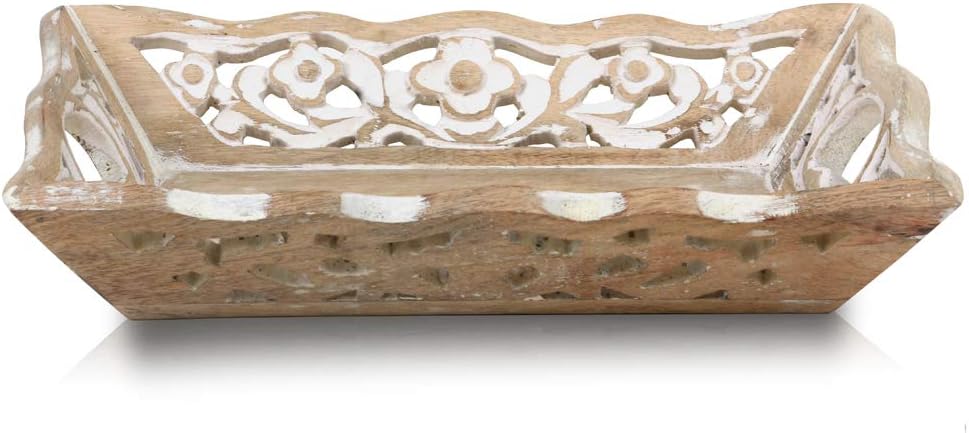 12 9 Inches Gorgeous Birthday Housewarming Gift Ideas Handmade Decorative Designer Wood Serving Tray with Handles