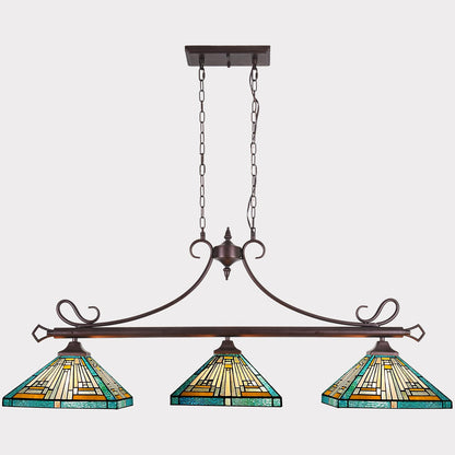 Capulina Tiffany Lamp Stained Glass Pool Table Light Chandelier 3-Lights 12 Inches Wide Amber Green Antique Mission Tiffany Style Pendant Light for Dining Room Kitchen Island Pool Table Hall Farmhouse