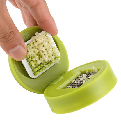 DOSMAMZ 2PCS Garlic Presses, Garlic Chopper, Stainless Steel Blades Cutter, Crusher, Mincer, and Storage Container - Includes 2PCS mini Brushes - Suitable for both Home and Camping – (Green)