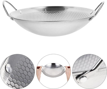 BESTonZON Stainless Steel Wok Pan, Everyday Pan, Korean Pan, Mini Wok Cookware, Non Stick Deep Frying Pot, Metal