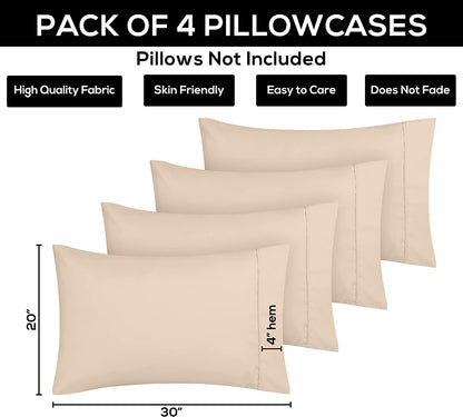Utopia Bedding Queen Pillow Cases - Soft Brushed Microfiber - 4 Pack | Fade Resistant 20 X 30 Inches (Beige)