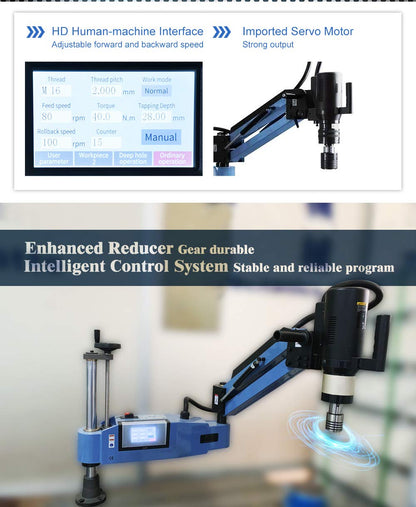 US Stock M3-M16 Electric Tapping Machine Tapper Tapping Arm Universal 360 Degree 9PCS ANSI Collets Included