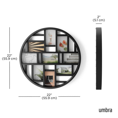 Umbra Luna Collage Picture Frame Holds Nine 4x6 Photos, Large 22-Inch Diameter, Black