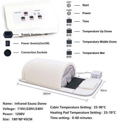 piudoiliy Infrared Sauna Dome, Near Zero EMF Function, 1200W, Portable Home Sauna with Therapeutic Jade Stones, Infrared Photon Light, Steam Tent (White)