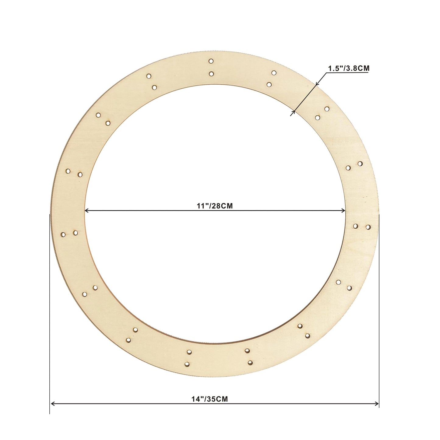 14 Inch 6 Pack Unfinished Wooden Wreath Rings Crafts Hanging Floral Hoop Garland Wood Wreath Frames for Home Decor (0.15 inch Thick,with 30 Holes)
