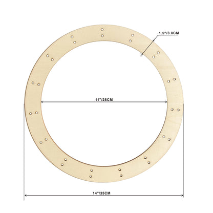 14 Inch 6 Pack Unfinished Wooden Wreath Rings Crafts Hanging Floral Hoop Garland Wood Wreath Frames for Home Decor (0.15 inch Thick,with 30 Holes)