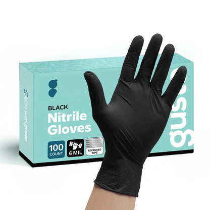 Comfy Package GUSTO Black Nitrile Gloves [100 Count] 6 Mil, HEAVY DUTY Disposable Gloves for Food Prep, Cooking, Tattoo, Cleaning – Latex-Free, Powder-Free, Textured Fingertips - Medium (Formerly