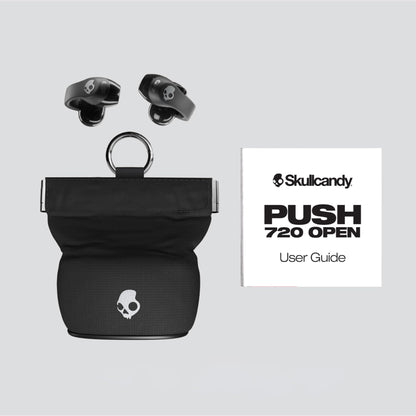 Skullcandy Push 720 Open Wireless Open Ear Bluetooth Earbuds, Headphones, Waterproof, Clip-On Lightweight Design, 30 Hours Battery, Wireless Charging Pouch, Microphone for iPhone Android - True Black