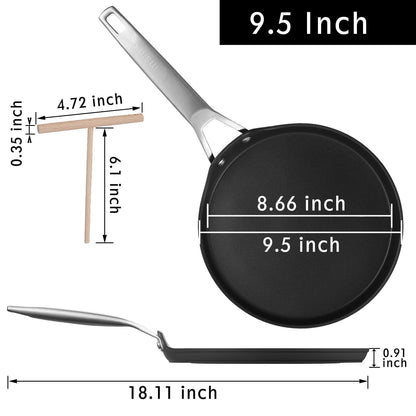 MsMk Crepe Pan with Spreader, 9 1/2 Inch Titanium and Ceramic Nonstick Flat Skillet Pancake Tawa Dosa Tortilla Pan, Induction Compatible, PFOA Free, Oven Safe to 700°F