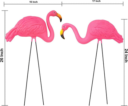 GiftExpress 2-Pack Posable 16" Skeletons + 2-Pack 26" Pink Flamingo Lawn Ornaments Halloween Outdoor Yard Decorations, Spooky Halloween Graveyard