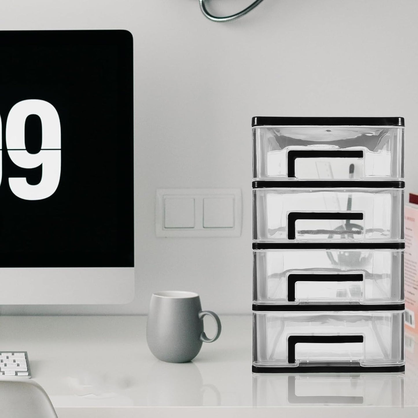 Garneck 4 Portable Drawers Desk Fridge Organizer - Clear Vanity Storage Drawers, Small Drawer Showcase for Crafts, Black