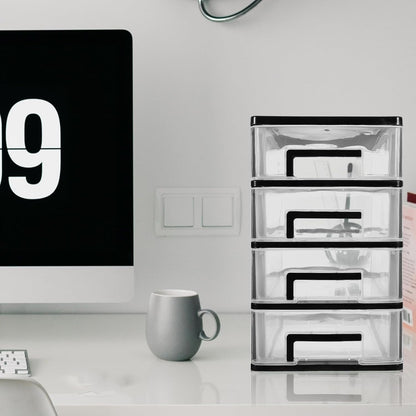 Garneck 4 Portable Drawers Desk Fridge Organizer - Clear Vanity Storage Drawers, Small Drawer Showcase for Crafts, Black