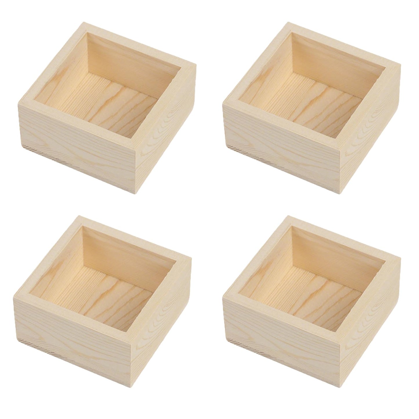 4 Pack Unfinished Wooden Craft Storage Organiser Boxes, 3.15 x 3.15 x 1.57 inch Square Rustic Small Wooden Box, Rustic Natural Wood Container Box for Home Decor, Desktop Drawer Organizer