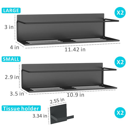 Roysili Magnetic Spice Rack For Refrigerator, Magnetic Fridge Shelf For Kitchen, Magnetic Shelf For Fridge Space Saving Black 4 Pack With Magnetic Paper Towel Holder