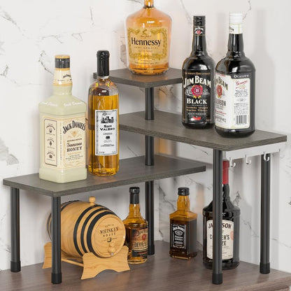 ZHWS Kitchen Countertop Organizer Spice Rack for Salt, Bathroom Counter Organizer Over Sink for Makeup, Skincare, Adjustable 3-Tier Corner Counter Shelf with 4 Hooks for Coffee Bar Dresser Table
