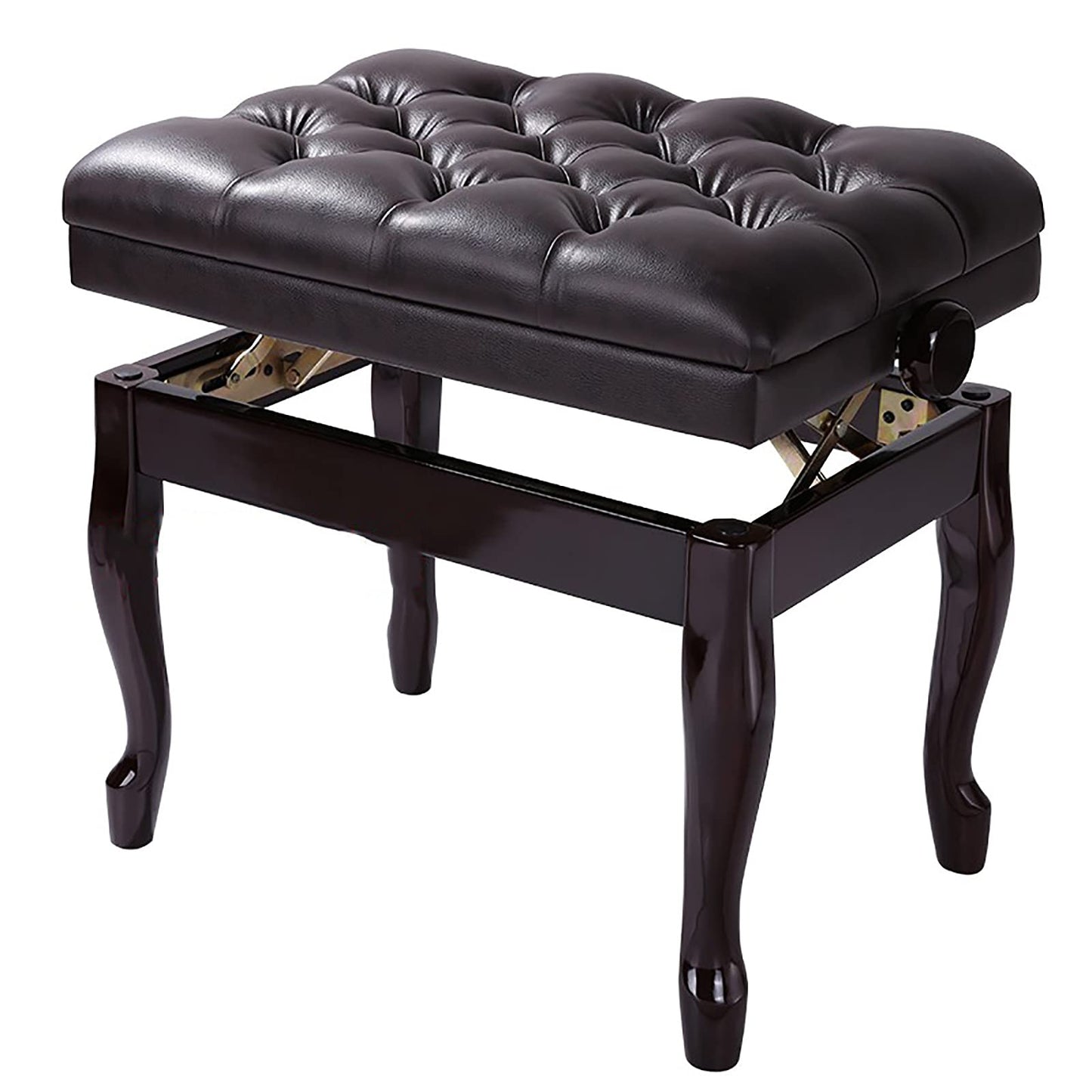 Leather Piano Bench Adjustable Deluxe Piano Bench Solid Wood Piano Stool with Pu Thickened Cushion Artist Concert Piano Bench,Height: 47~57 Cm/K Walnut Brown