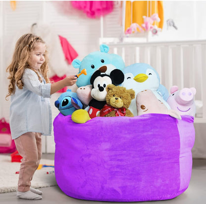 Bean Bag Chair Cover - Stuffed Animal Storage, Plush Toys Organizer, X-Large Round Purple with Handle and Zipper
