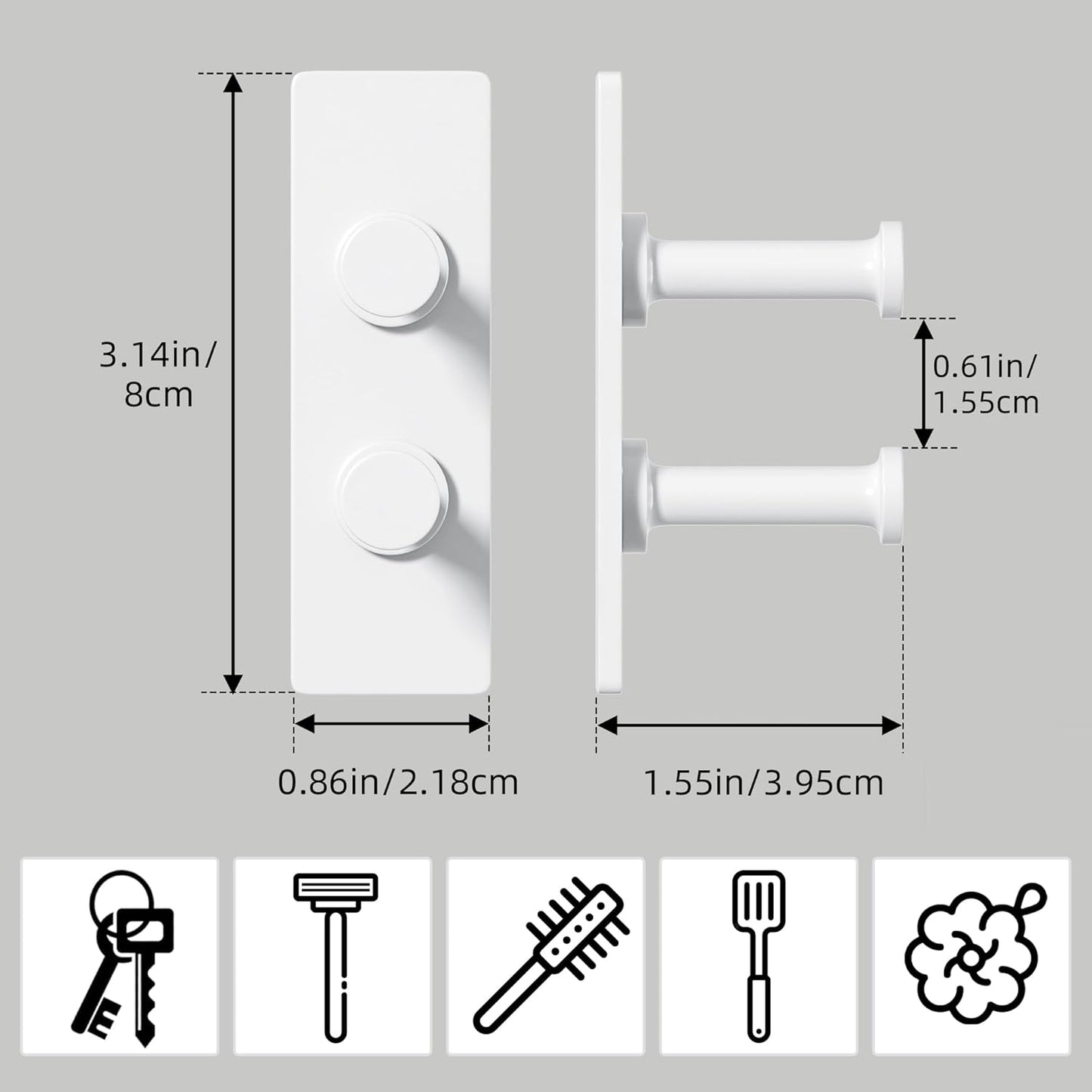 Shower Hook Inside Razor Holder - Adhesive Waterproof Wall Hook for Hanging Shower Accessories, White 4-Pack