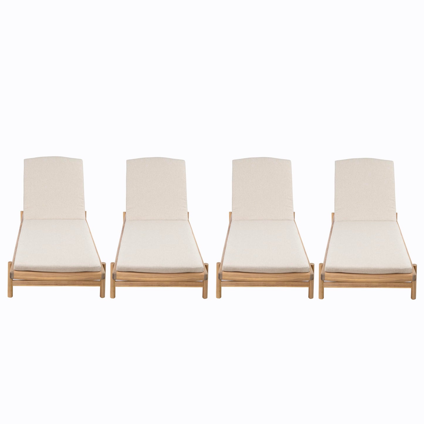 Christopher Knight Home Brolen Acacia Wood Chaise Lounge Chair Outdoor Set of 4, Patio Outdoor Chaise Lounge with Cushions, Adjustable Backrest Lounge Sofa, Wooden Sunbathing Pool Lounger, Teak+Beige