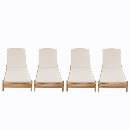 Christopher Knight Home Brolen Acacia Wood Chaise Lounge Chair Outdoor Set of 4, Patio Outdoor Chaise Lounge with Cushions, Adjustable Backrest Lounge Sofa, Wooden Sunbathing Pool Lounger, Teak+Beige