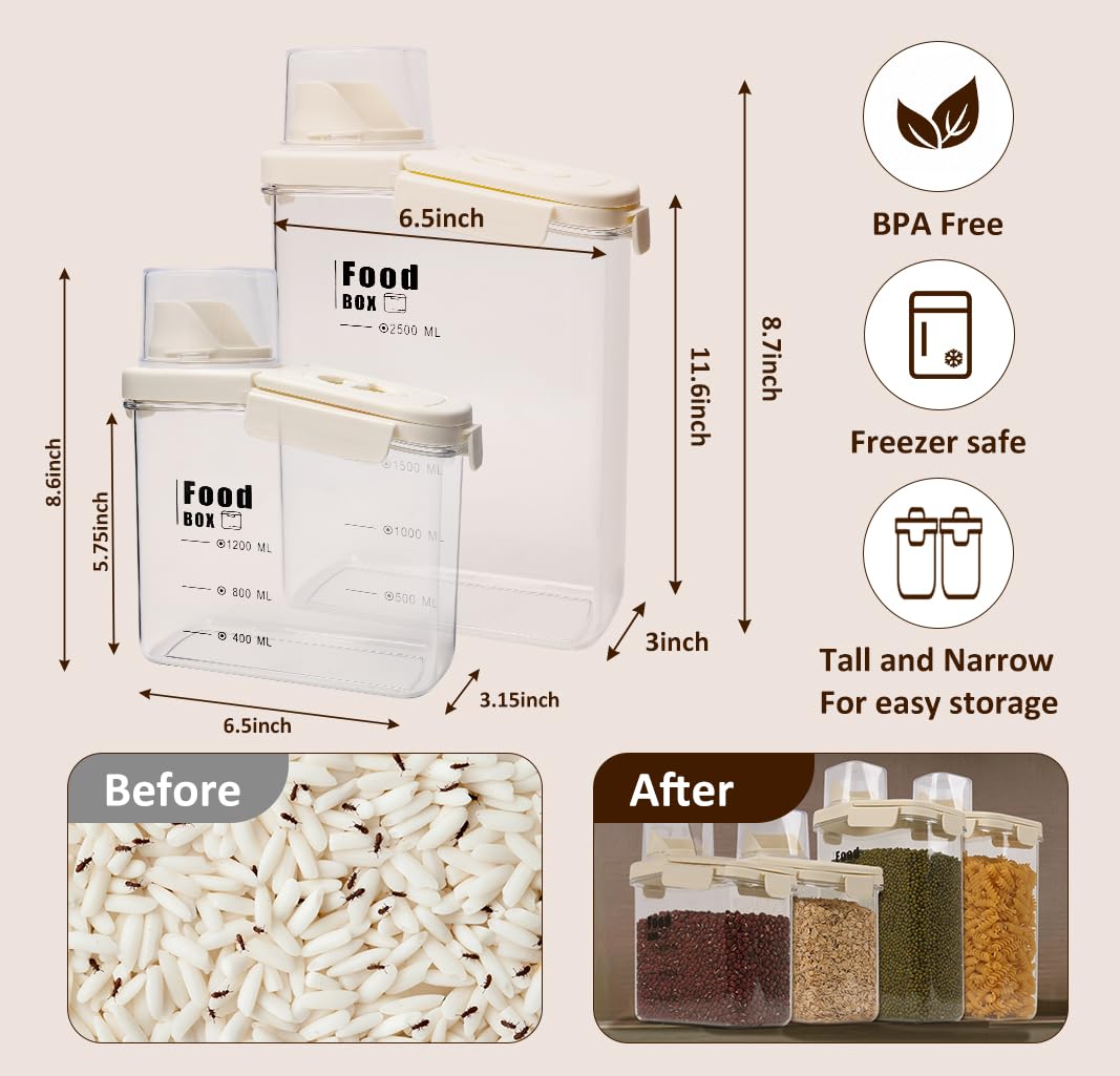 hoforife 2 Pcs Airtight Cereal Containers Storage Set for Kitchen, Large Plastic Rice Dry Food Dispenser Non-Bpa (41oz & 85oz)