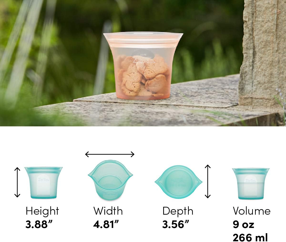 Zip Top Reusable Food Storage Bags | Short Cup [Peach] | Silicone Meal Prep Container | Safe for Microwave, Dishwasher,