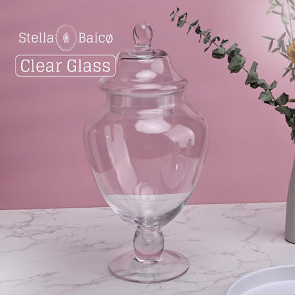 Large Glass Apothecary Jars with Lid, Glass Candy Jar for Candy Buffet, Elegant Decorative Glass Jars for Wedding, Display and Party, Clear Candy Canisters (Height: 12.6", Diameter: 6.3")