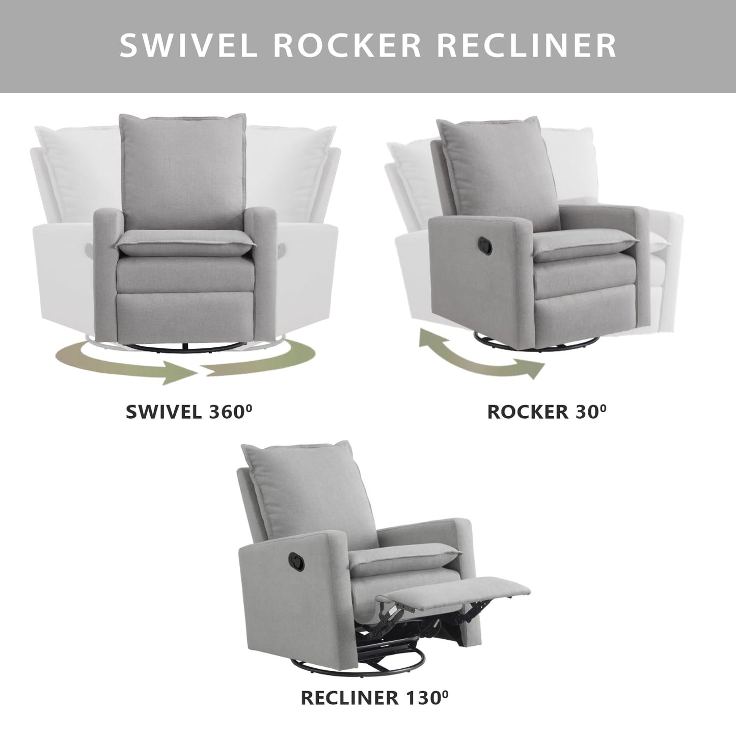 Oxford Baby Uptown Upholstered Swivel Glider and Recliner Nursery Chair, Gray