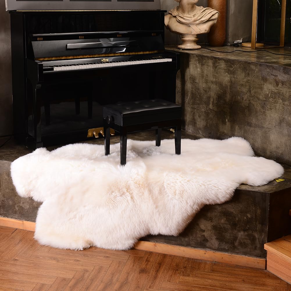 LLB Genuine Sheepskin Area Rug Wool Rug Fur Carpet Fluffy Shaggy Fur Rug for Living Room Kids Bedroom Real Sheepskin Throw Lambskin Rugs Sofa Mat Chair Seat Covers (Ivory White, 4 x 6 ft Sheepskin)