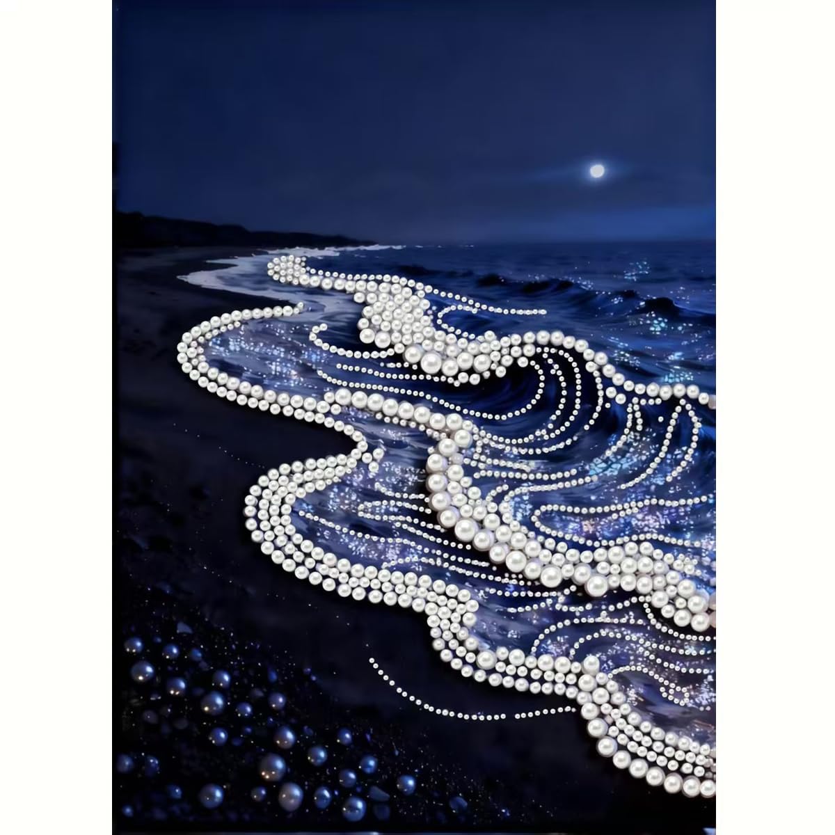 Sea Wave Special Shaped Diamond Art Painting Kits for Adults, Beach 5D Pearl Diamond Painting Kits for Adults Beginner,DIY Pearl Rhinestones Diamond Dots Painting for Home Wall Decor 12 x 16 Inch