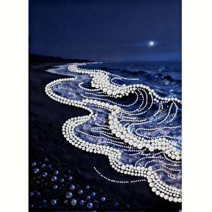 Sea Wave Special Shaped Diamond Art Painting Kits for Adults, Beach 5D Pearl Diamond Painting Kits for Adults Beginner,DIY Pearl Rhinestones Diamond Dots Painting for Home Wall Decor 12 x 16 Inch
