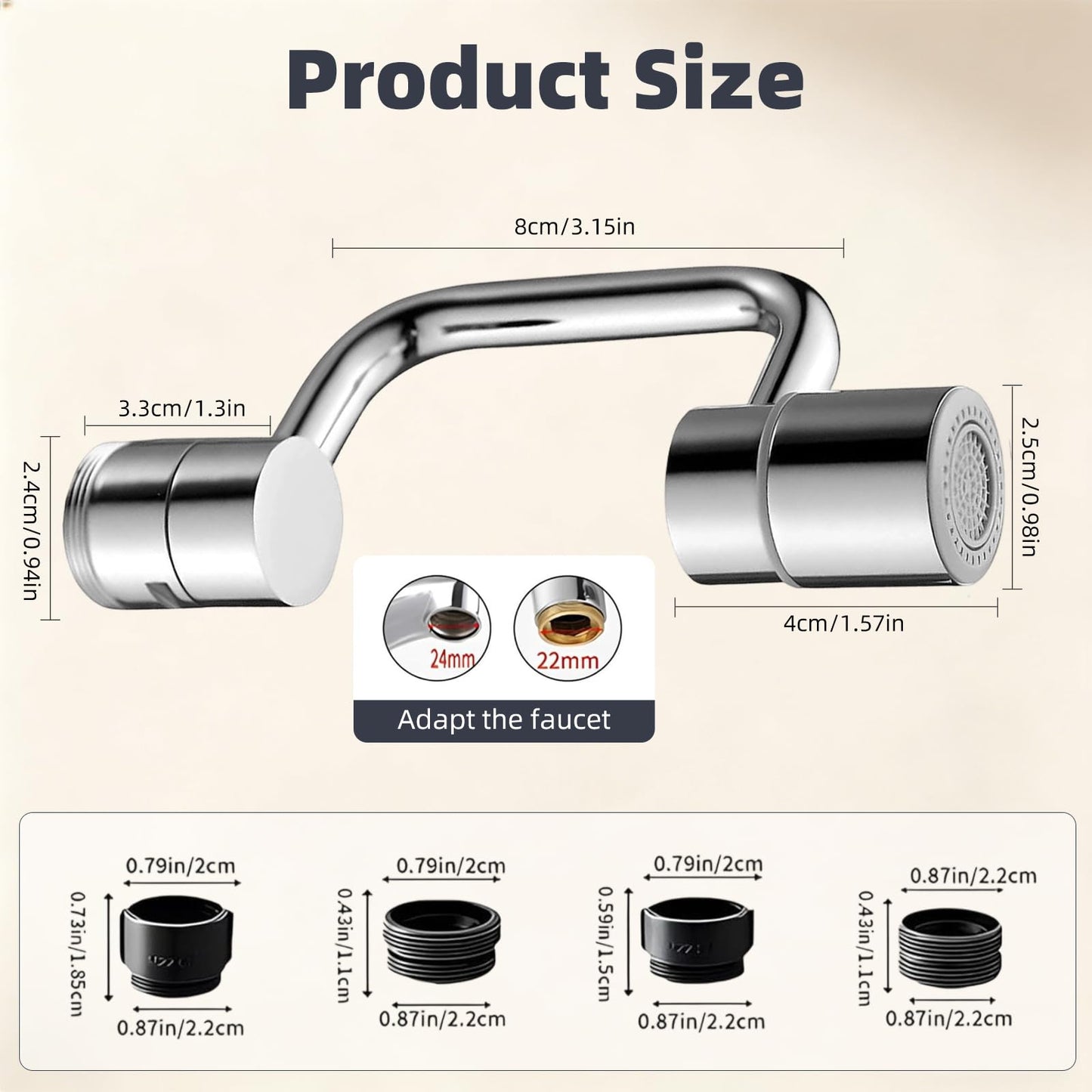 U Shaped Faucet Extender, Universal 360° Rotatable Faucet Aerator Extension Reduces Water Splatter, 1080° Rotating 2-Mode Adjustable for Bathroom Sink/Kitchen (2P)